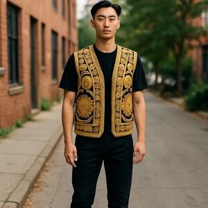 Turkish Black Velvet Waistcoat Ottoman Embroidered Vest with Mirrors & Pearls M.